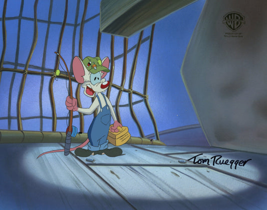 Pinky And The Brain Original Production Cel with Matching Drawing Signed by Tom Ruegger: Pinky