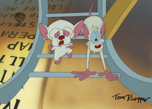 Pinky And The Brain Original Production Cel with Matching Drawing Signed by Tom Ruegger: Pinky, Brain