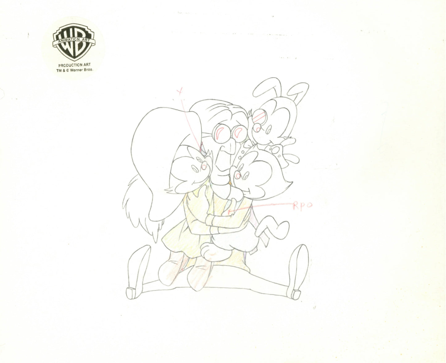 Animaniacs Original Production Drawing: Yakko, Wakko, Dot, Dr. Scratchansniff