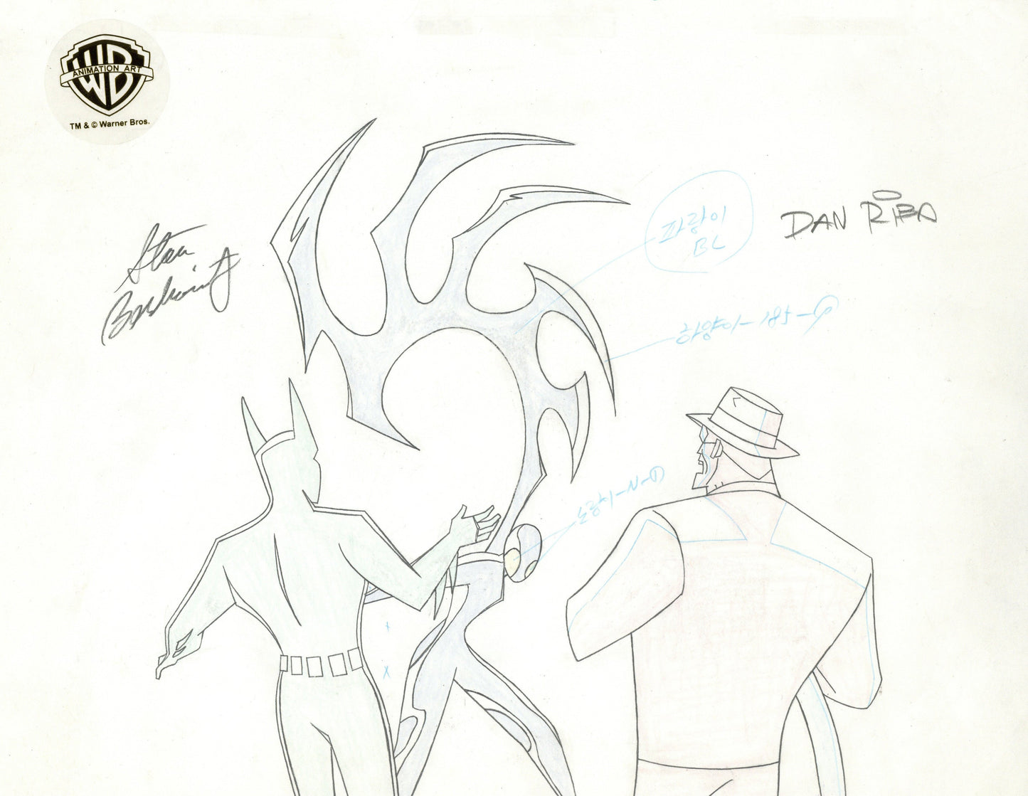 Batman Beyond Original Production Drawing Signed by Dan Riba and Stan Berkowitz: Batman, Inque, Bruce Wayne