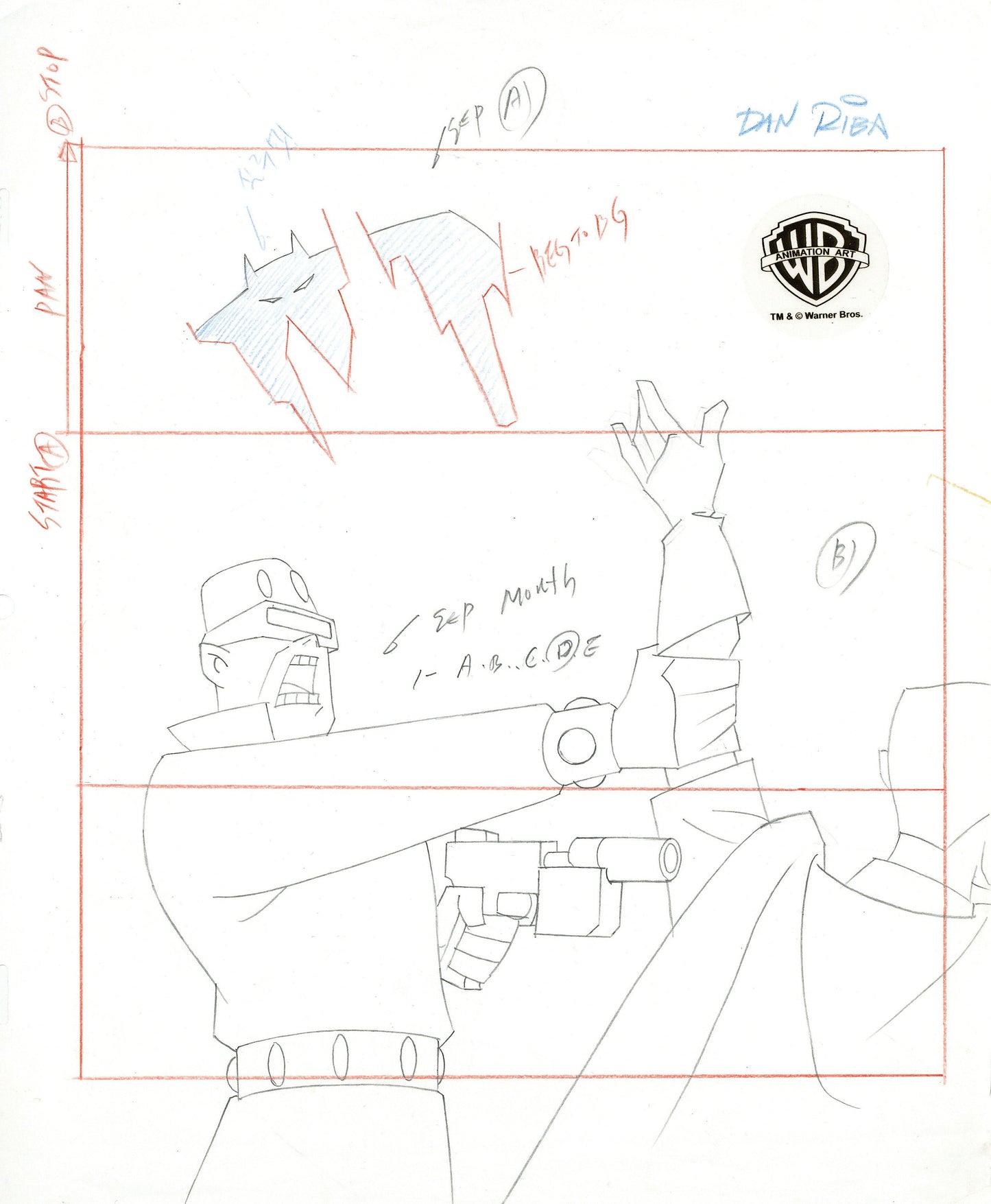 The New Batman Adventures Original Production Drawing Signed by Dan Riba: Frank Miller Batman, Robin, Mutant