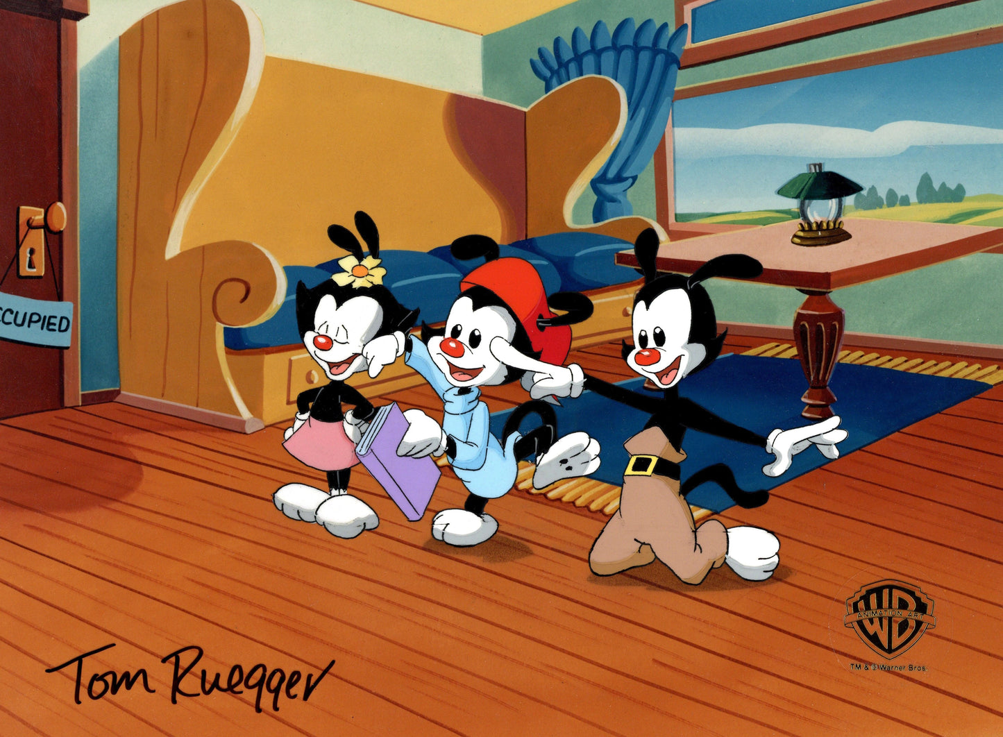 Animaniacs Original Production Cel Signed by Tom Ruegger: Yakko, Wakko, Dot