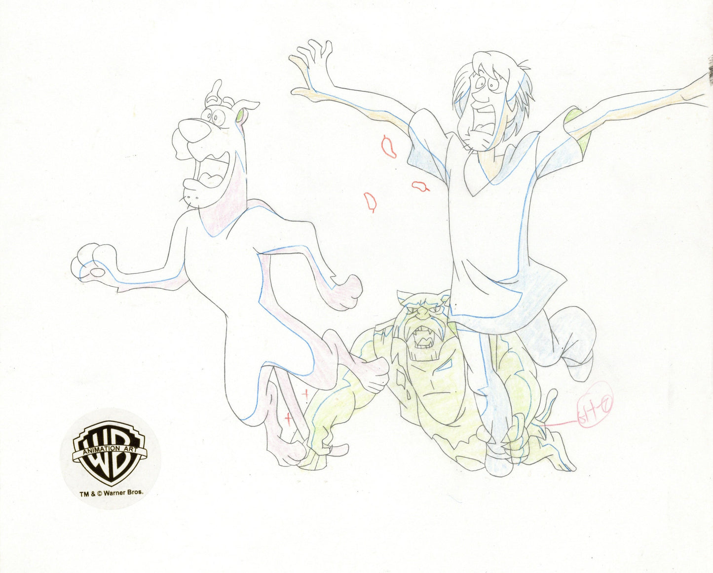 Scooby-Doo on Zombie Island Original Production Drawing: Scooby, Shaggy, Werecat