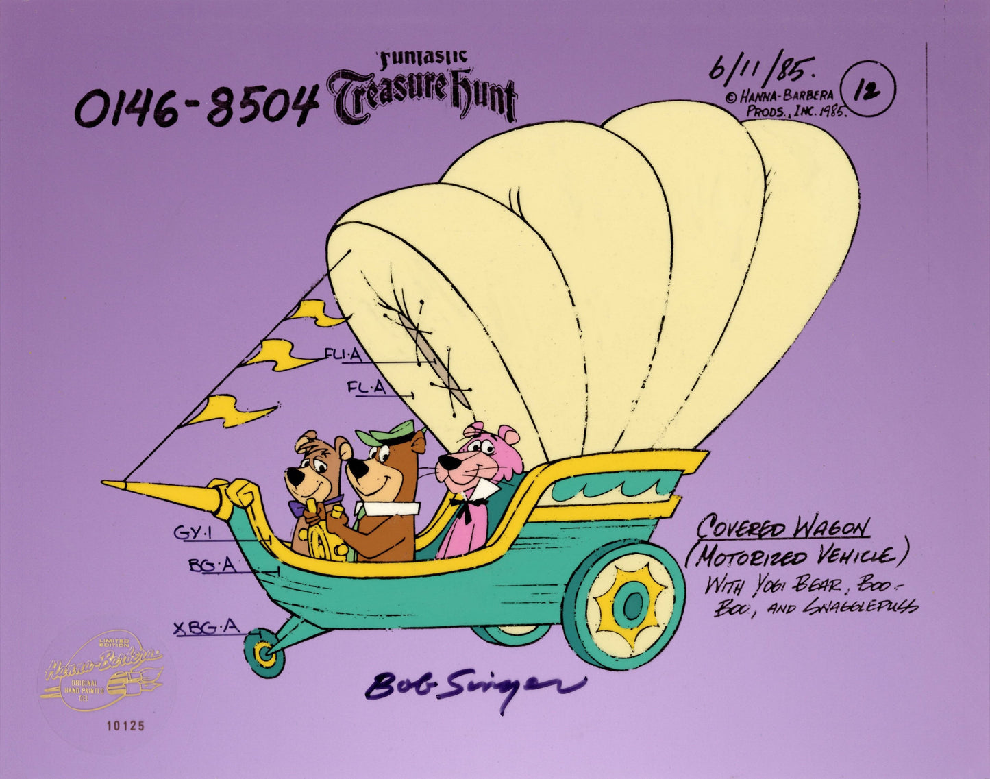 Yogi's Treasure Hunt Color Model Cel Signed by Bob Singer: Yogi Bear, Boo-Boo, Snagglepuss