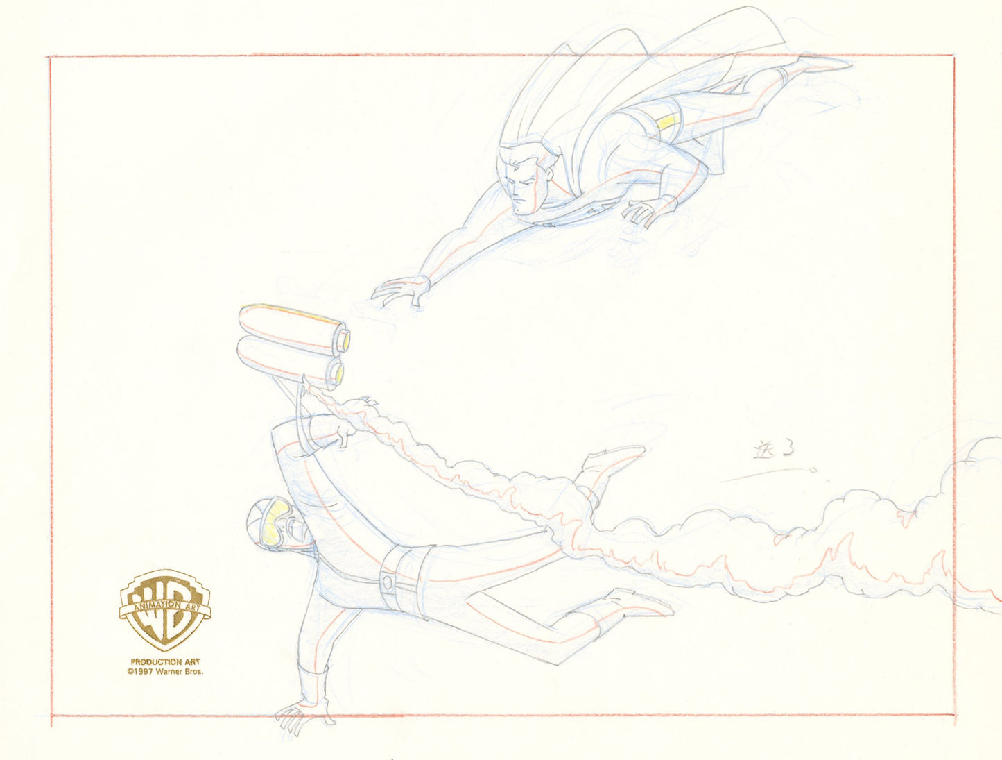 Superman The Animated Series Original Production Cel with Matching Drawing: Superman