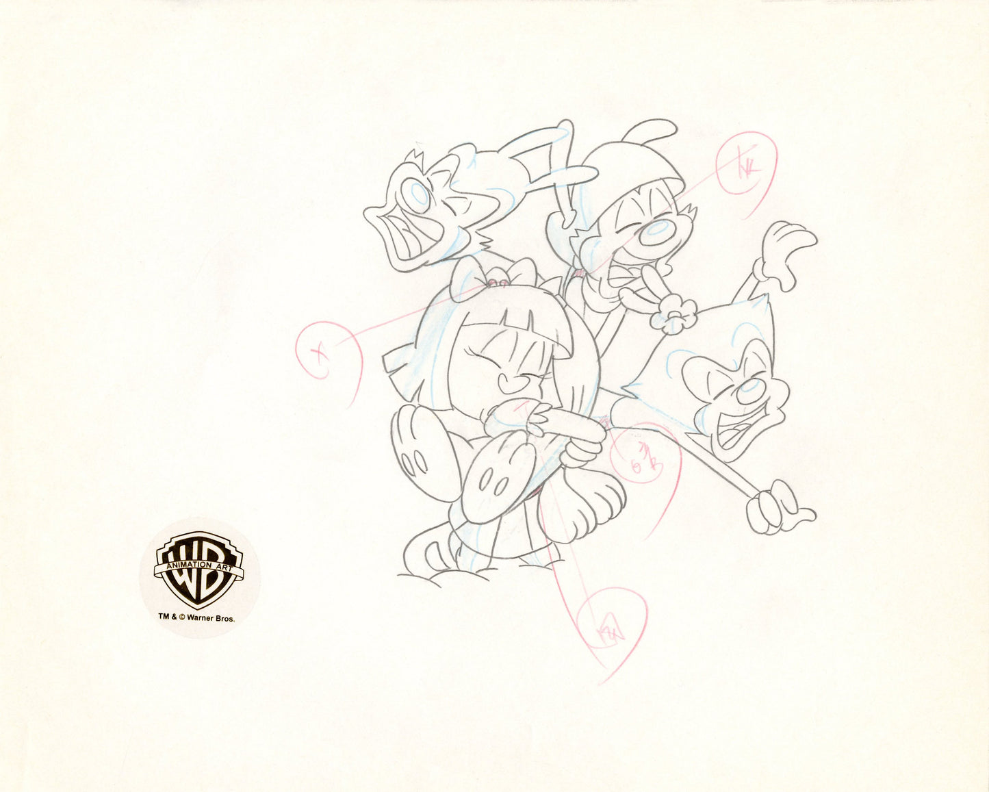 Animaniacs Original Production Drawing: Yakko, Wakko, Dot, Elmyra Duff