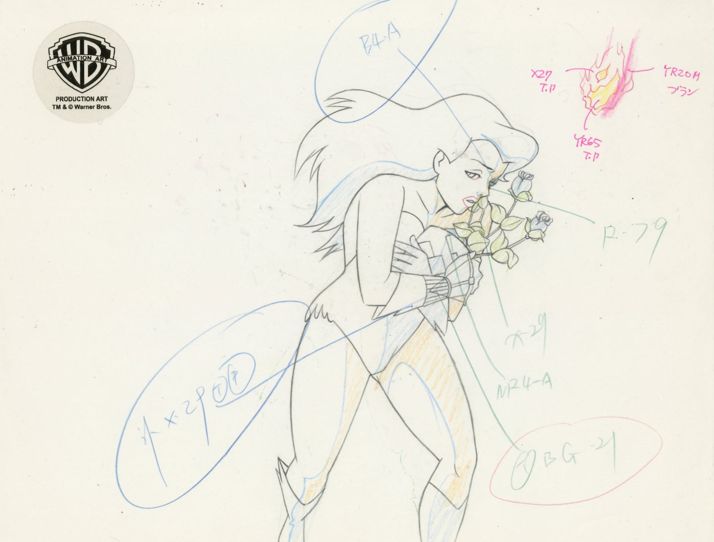 Batman The Animated Series Original Production Cel On Original Background with Matching Drawing: Poison Ivy