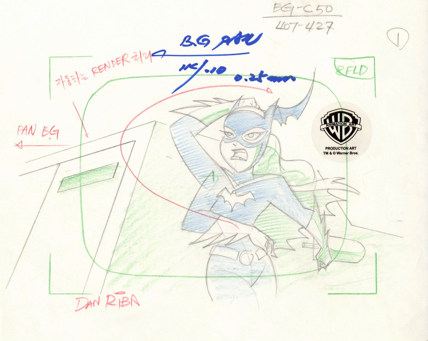The New Batman Adventures Original Production Drawing Signed by Dan Riba: Batgirl