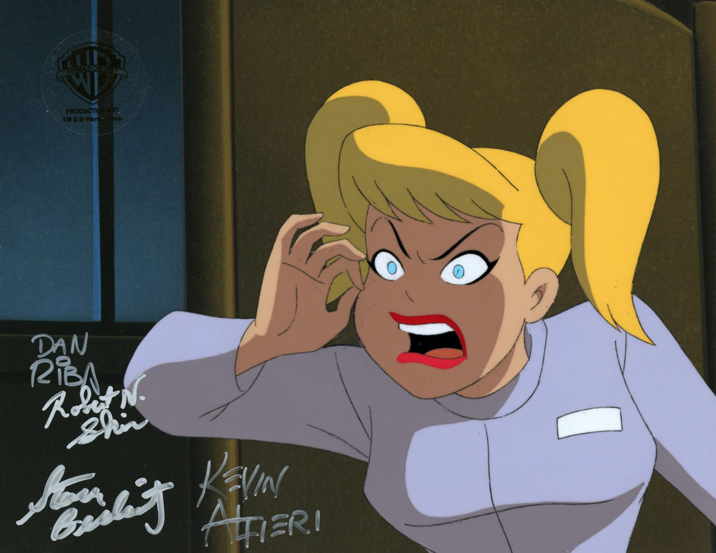 Batman The Animated Series Original Production Cel Signed by Kevin Altieri, Dan Riba, Stan Berkowitz, Robert Skir: Harley