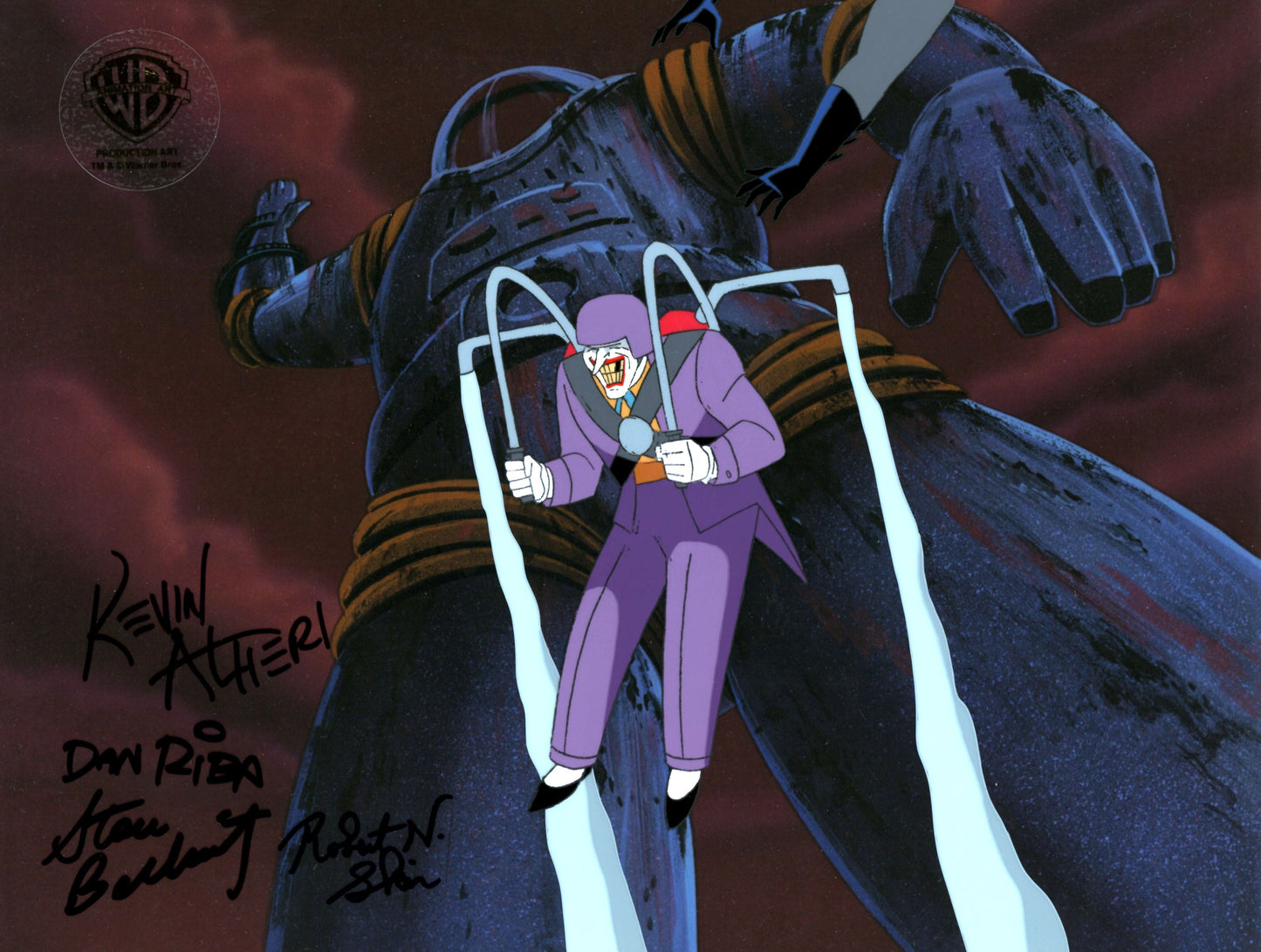 Batman Mask of the Phantasm Original Production Cel Signed by Kevin Altieri, Dan Riba, Stan Berkowitz, Robert Skir: Joker, Batman