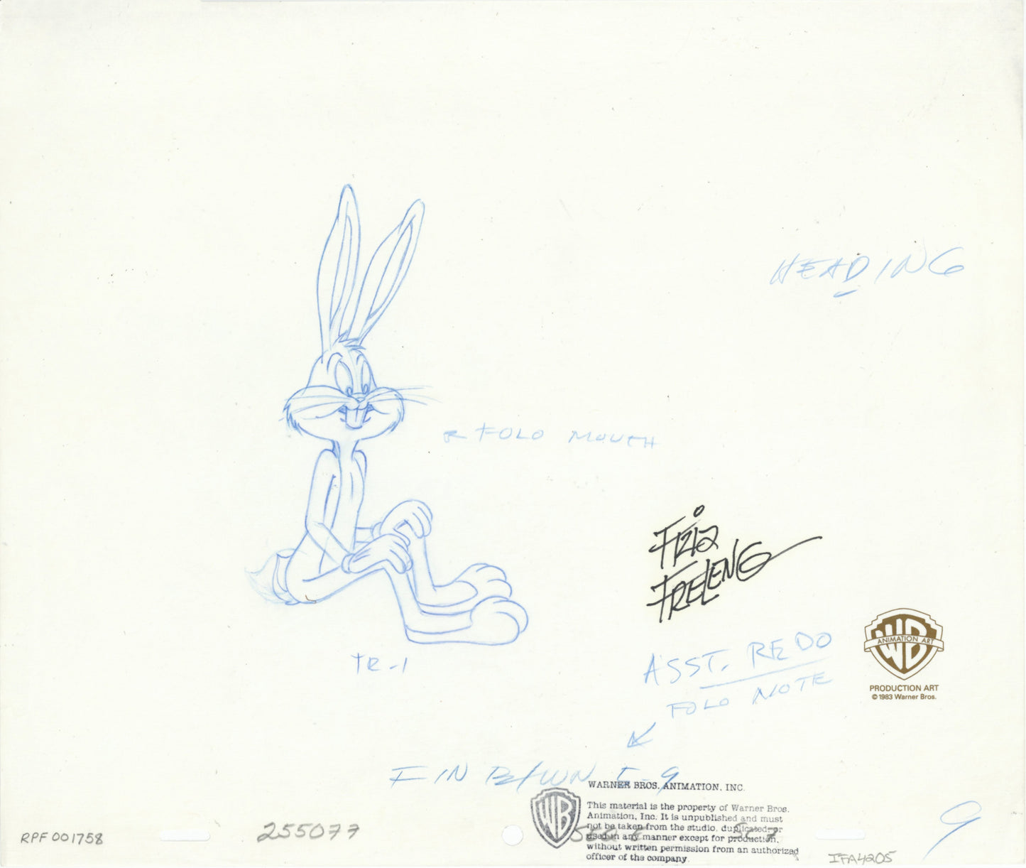 Looney Tunes Original Production Drawing with Hand-Painted Cel Recreation Double Signed by Friz Freleng: Bugs Bunny