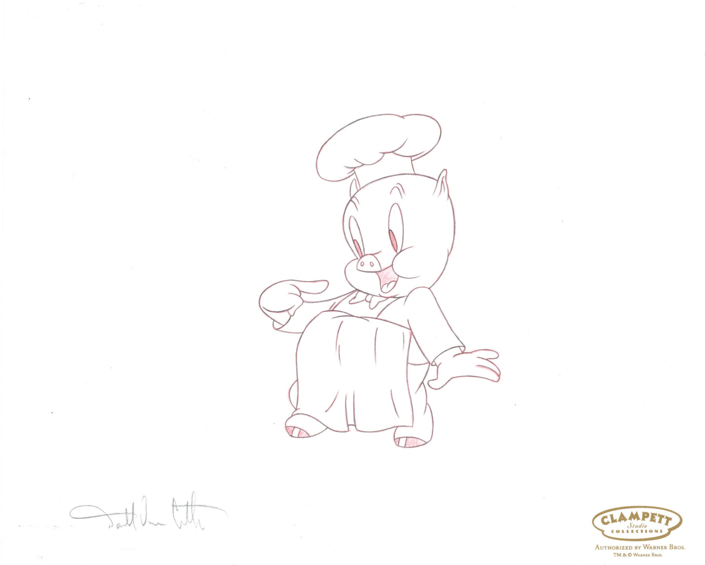Porky Pig Original Production Drawing Recreation Signed by Darrell Van Citters