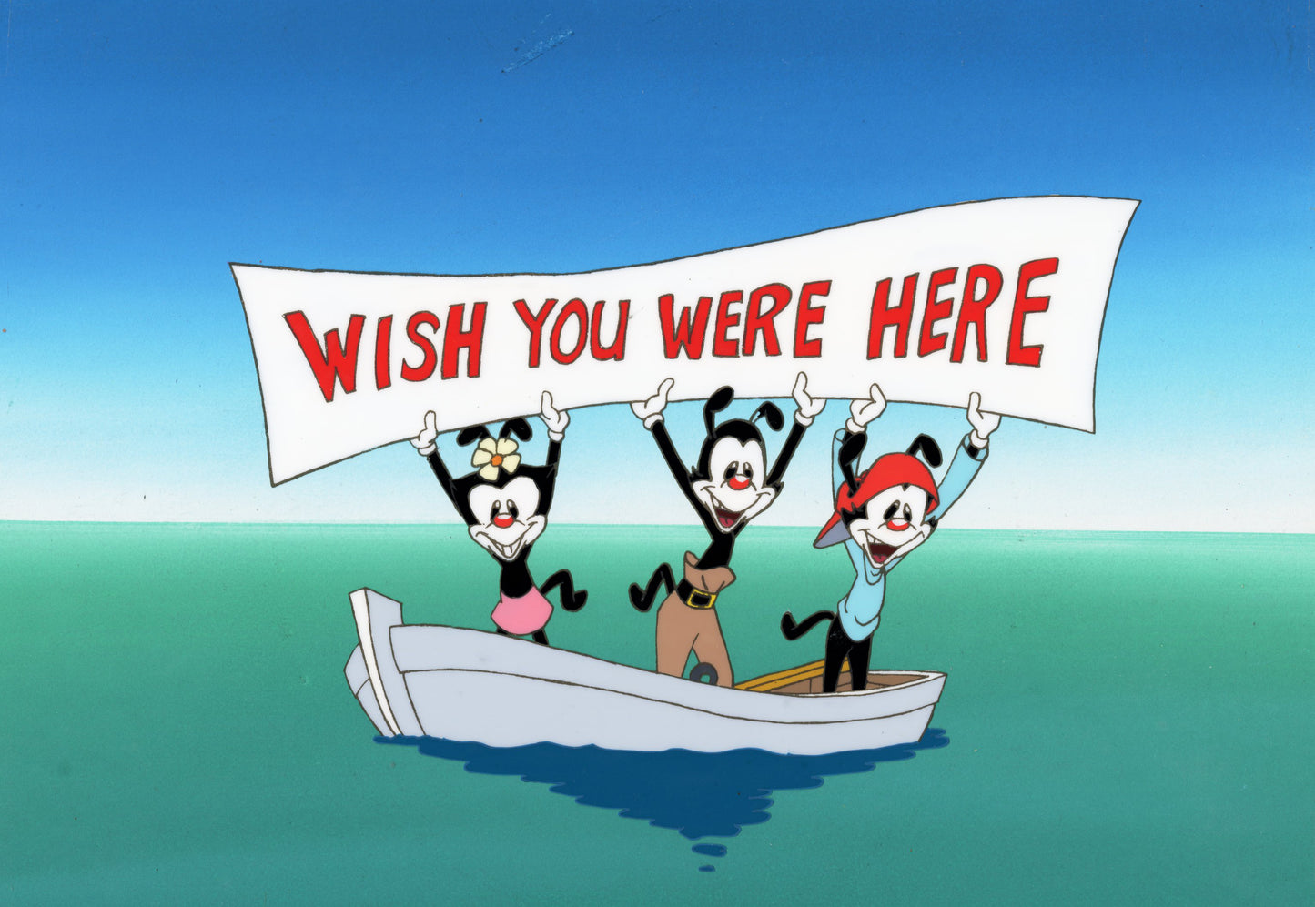 Animaniacs Original Production Cel on Original Background: Dot, Yakko, and Wakko