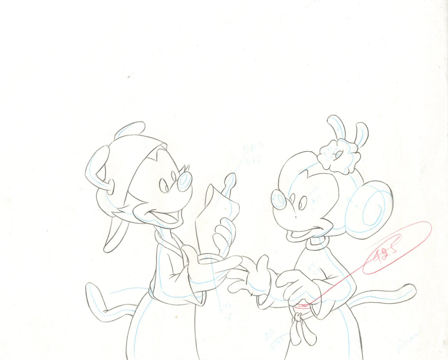 Pinky and the Brain Original Production Drawing: Princess Dot and Wakk Skylicker Original Production Drawing Warner Bros. Studio Art Unframed