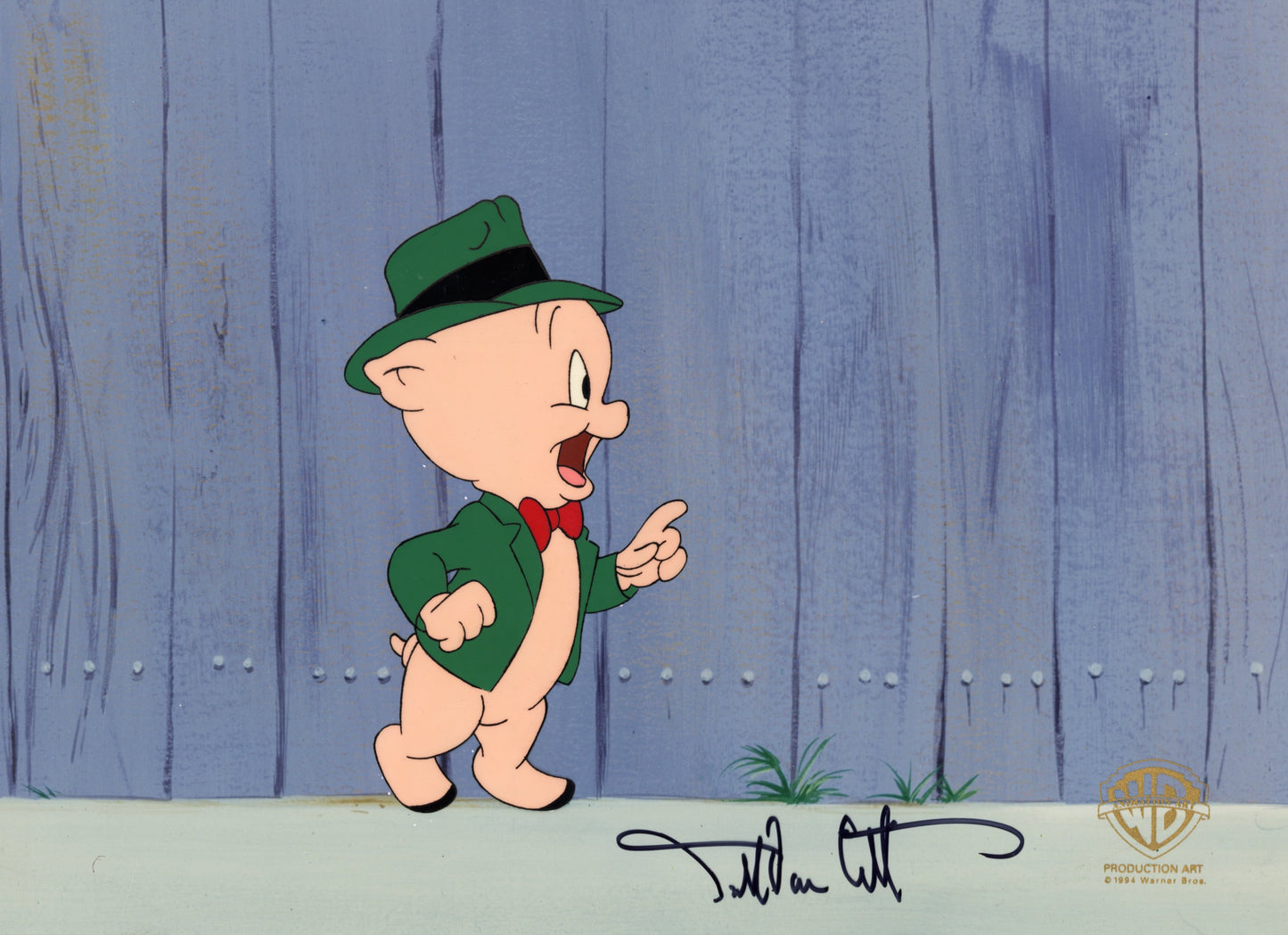 Merrie Melodies Starring Bugs Bunny & Friends Original Production Cel Signed by Darrell Van Citters: Porky