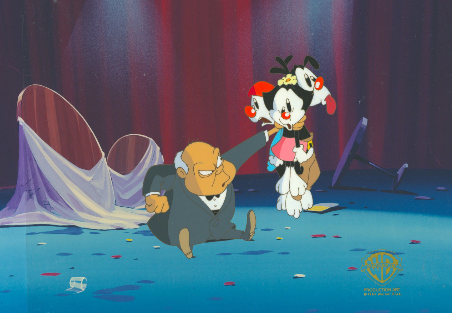 Animaniacs Original Production Cel: Mr. Plotz, Yakko, Wakko, and Dot