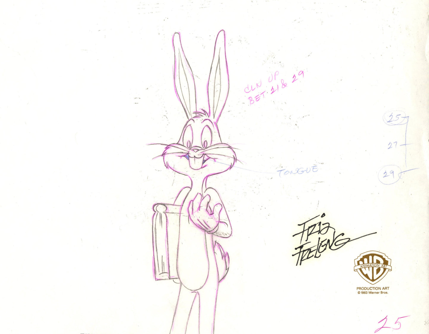 Looney Tunes Original Production Drawing: Bugs Bunny Signed by Friz Freleng