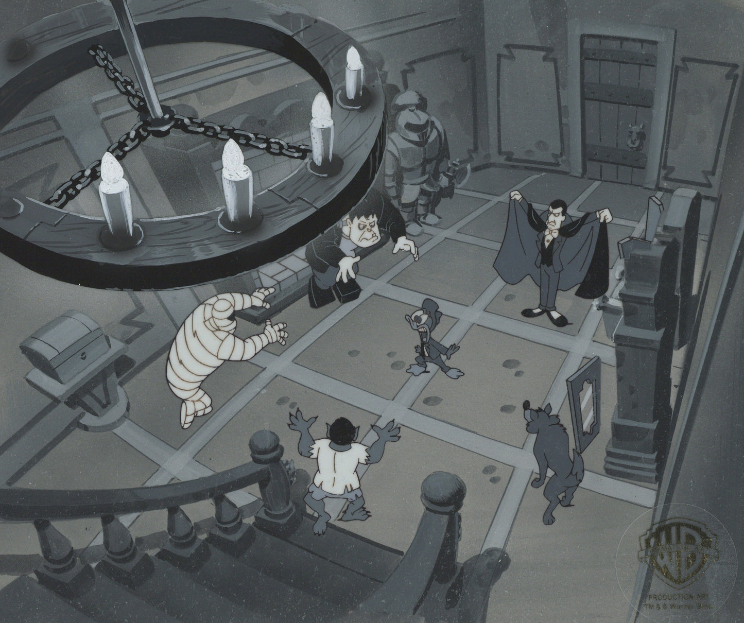 Tiny Toons Original Production Cel on Original Background: Plucky Duck and Ghouls