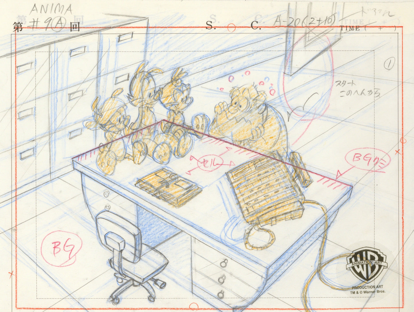 Animaniacs Original Production Drawing: Yakko, Wakko, and Dot