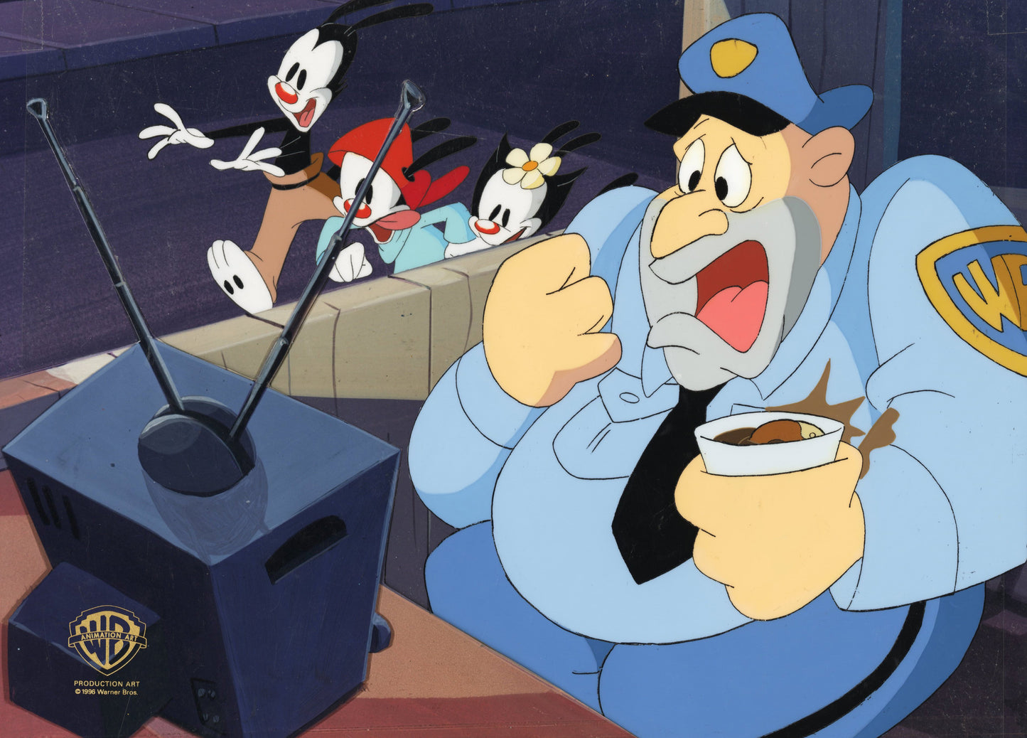 Animaniacs Original Production Cel: Yakko, Wakko, Dot and Ralph T. Guard