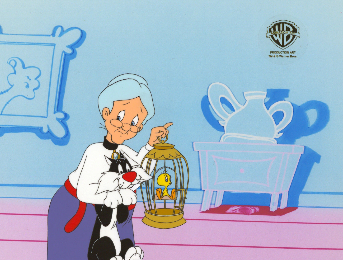 Sylvester and Tweety Mysteries Original Production Cel: Granny, Sylvester, and Tweety