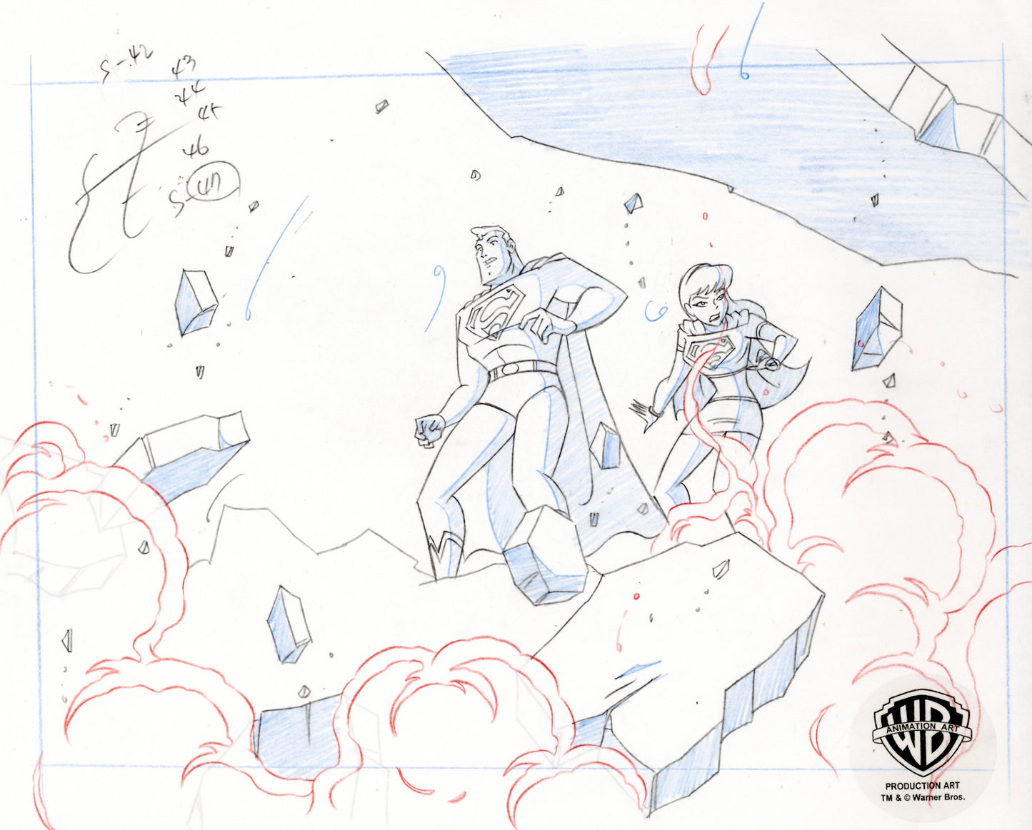 Superman the Animated Series Original Production Drawing: Superman and Supergirl