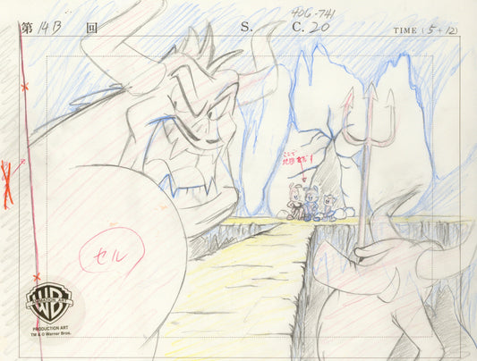 Animaniacs Original Production Drawing: Yakko, Wakko, Dot, and Satan