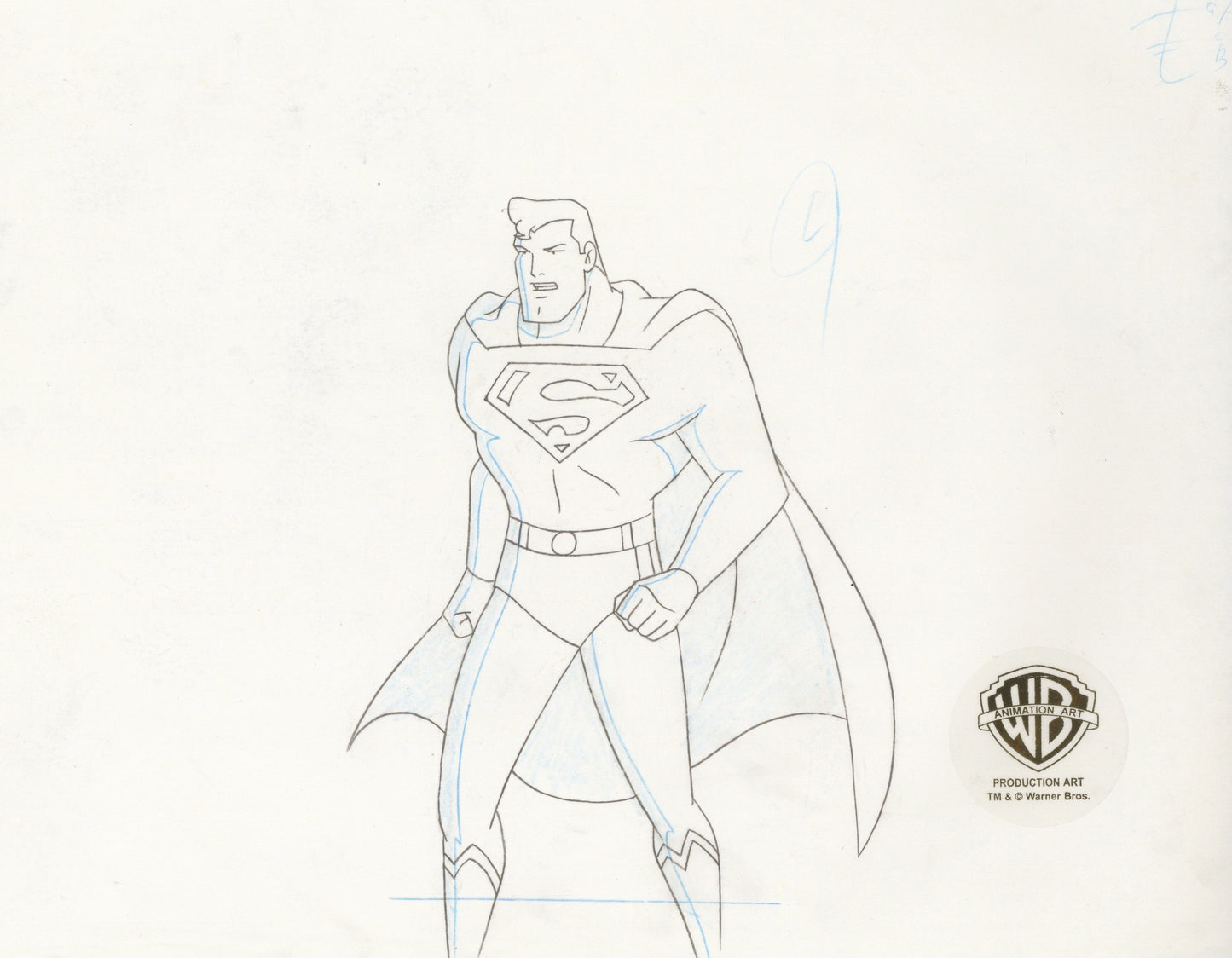Superman The Animated Series Original Production Cel With Matching Drawing: Superman