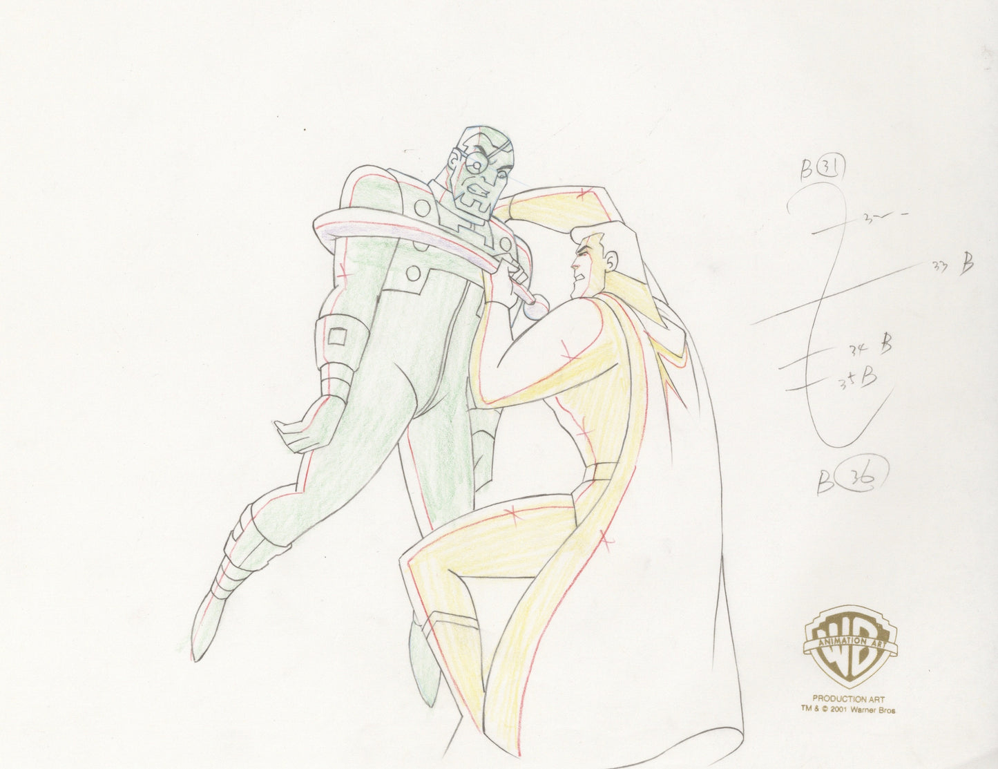 Superman The Animated Series Original Production Drawing: Superman and Jax-Ur