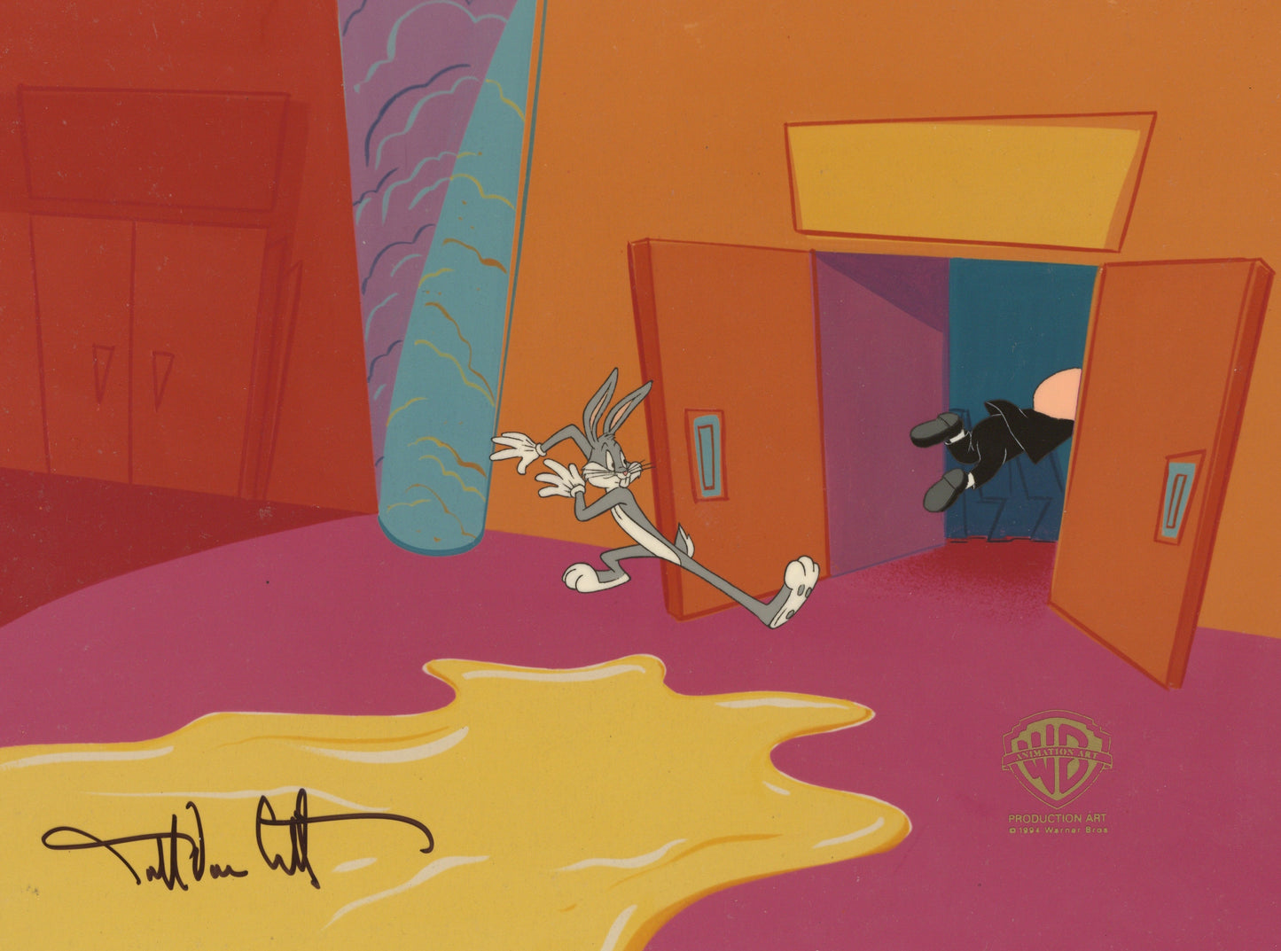 Looney Tunes Box Office Bunny Original Production Cel Signed by Darrell Van Citters: Bugs Bunny and Elmer Fudd