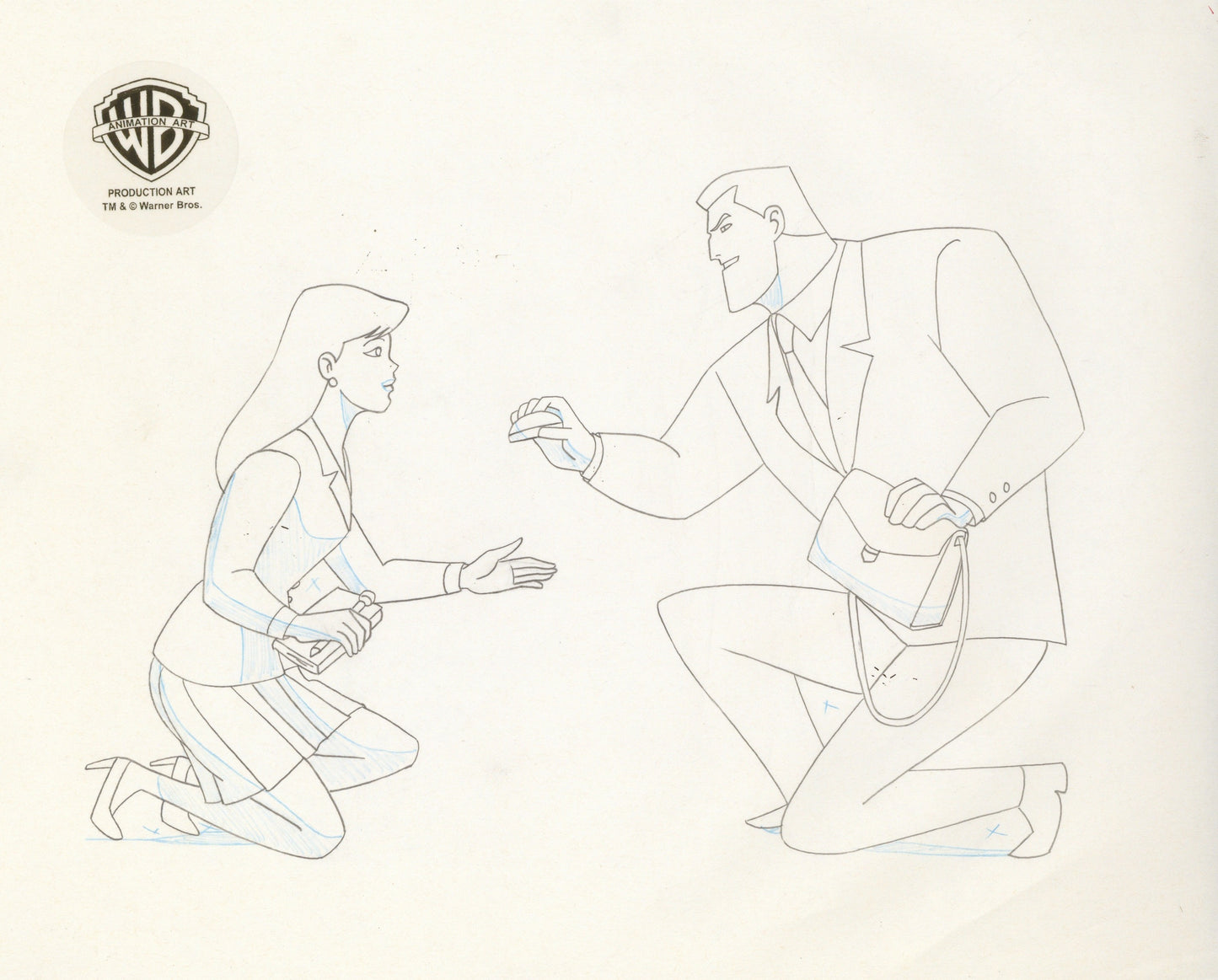 Superman The Animated Series Original Production Cel With Matching Drawing: Lois Lane and Bruce Wayne