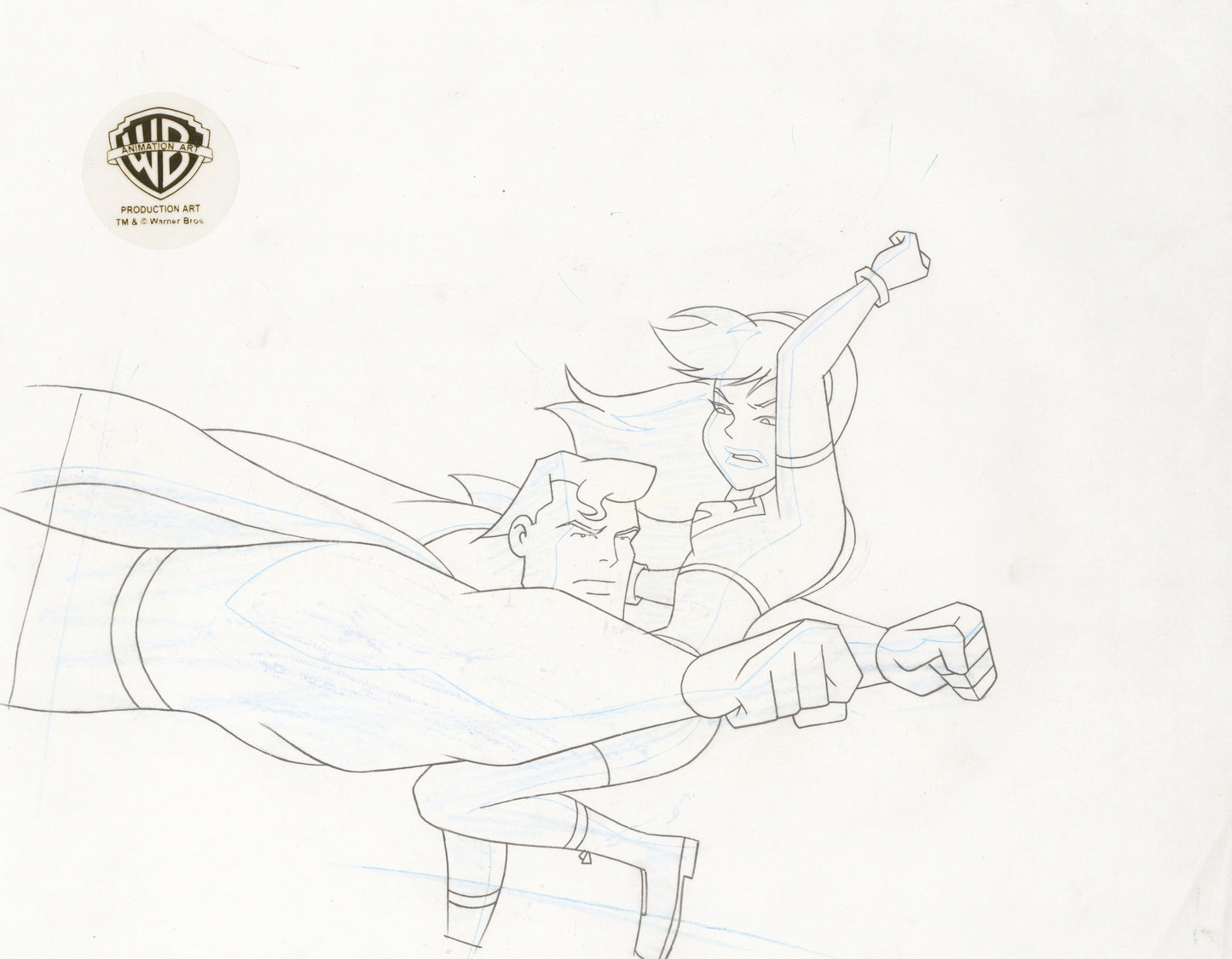 Superman the Animated Series Original Production Drawing: Superman Robot and Supergirl