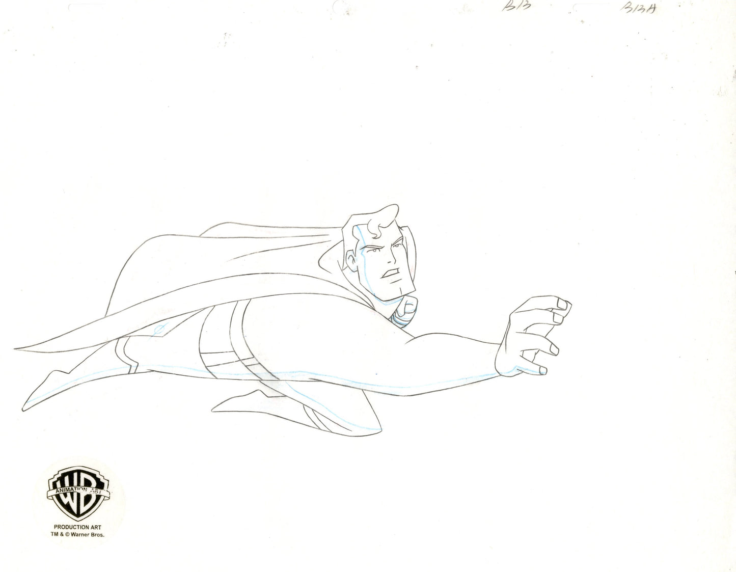 Superman The Animated Series Original Production Cel with Matching Drawing signed by Bruce Timm: Superman