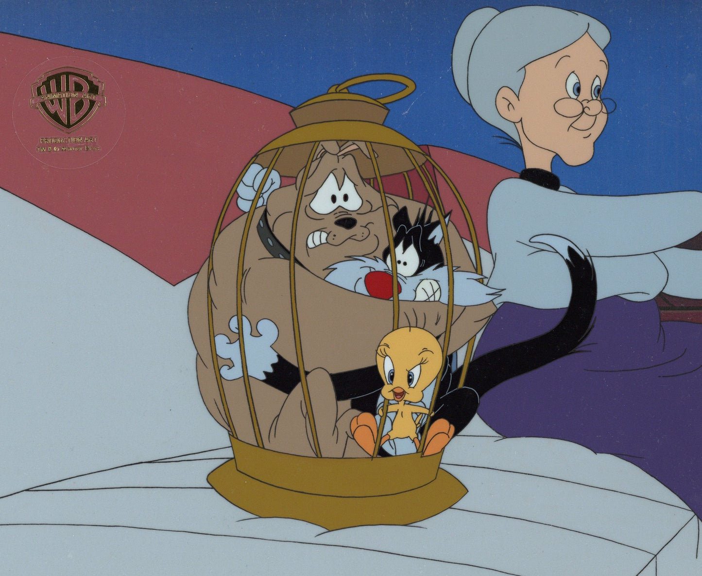 Sylvester and Tweety Mysteries Original Production Cel: Granny, Hector, Sylvester, Tweety