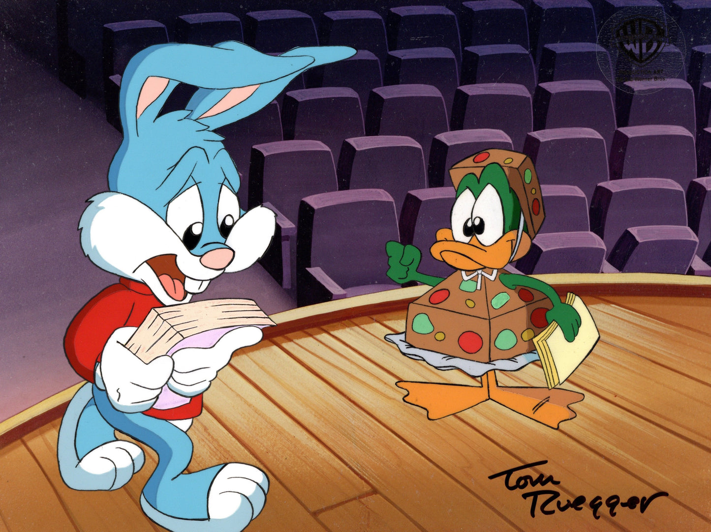 Tiny Toon Adventures Original Production Cel Signed by Tom Ruegger: Buster and Plucky Duck