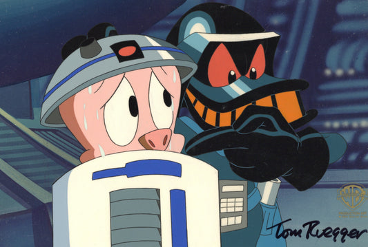 Tiny Toons Adventures Original Production Cel Signed by Tom Ruegger: Duck Vader and Hamton J. Pig