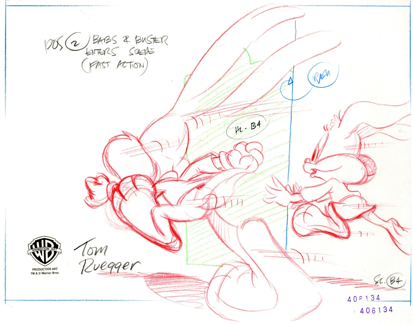 Tiny Toons Original Production Drawing Layout Signed by Tom Ruegger: Buster and Babs