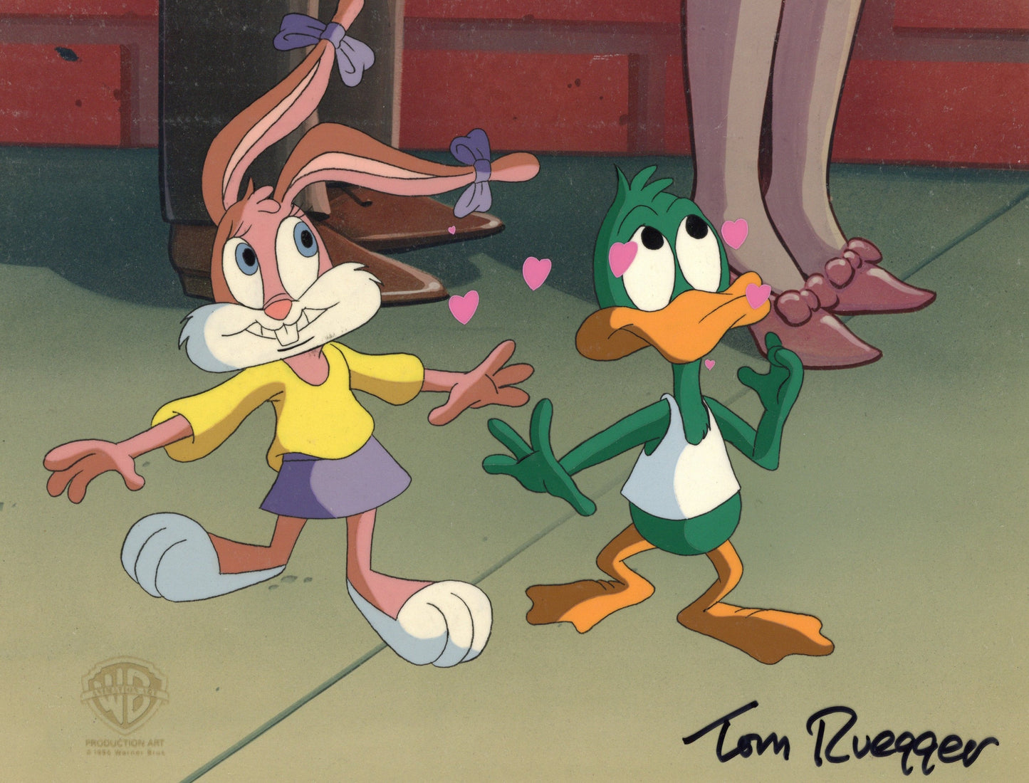 Tiny Toon Adventures Original Production Cel signed by Tom Ruegger: Babs Bunny, Plucky