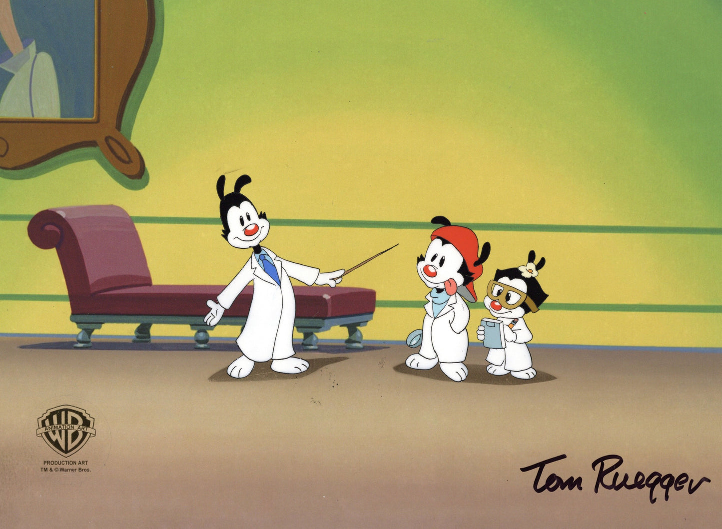 Animaniacs Original Production Cel Signed by Tom Ruegger: Wakko, Yakko, Dot