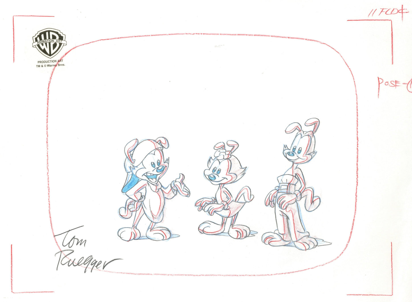 Animaniacs Original Production Drawing Signed by Tom Ruegger: Wakko, Yakko, Dot