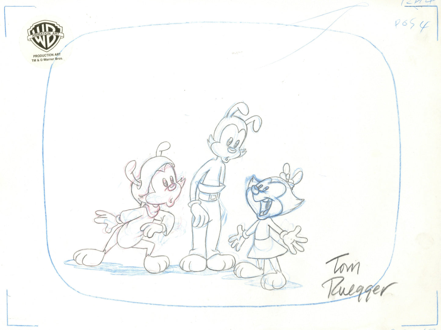 Animaniacs Original Production Drawing Signedd by Tom Ruegger: Wakko, Yakko, Dot