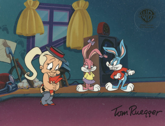 Tiny Toons Adventures Original Production Cel Signed by Tom Ruegger: Fuddonna, Babs, and Buster