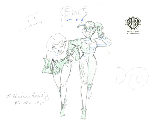The New Batman Adventures Original Production Drawing Signed by Diane Pershing: Poison Ivy, Harley Quinn