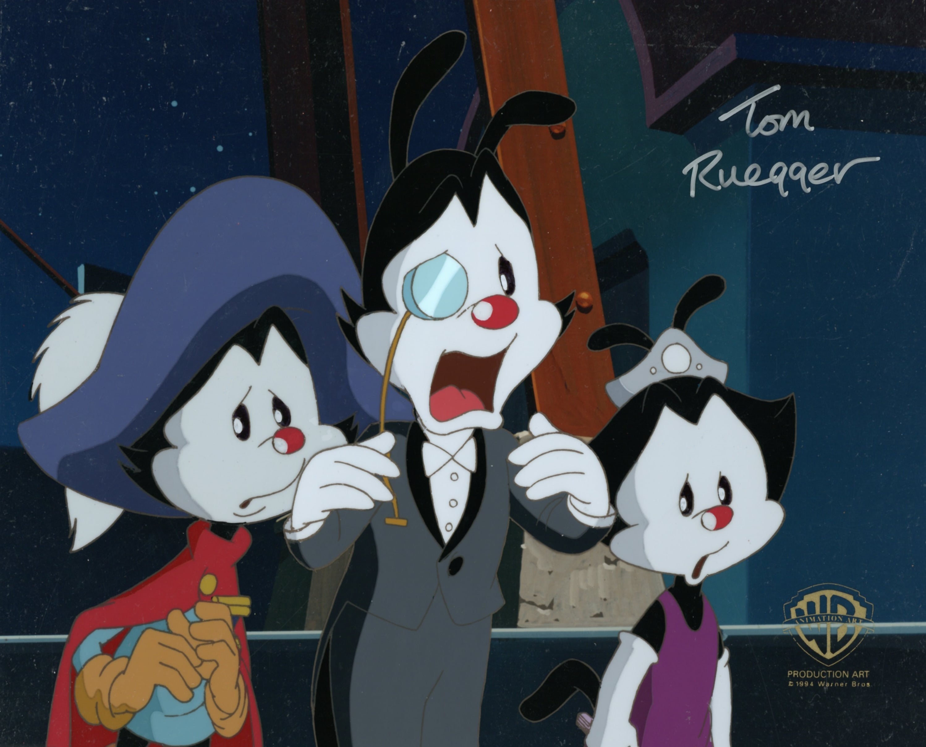 Tom Ruegger Style Animaniacs Original Production Cel Signed by Tom Ruegger: Yakko, Wakko ...