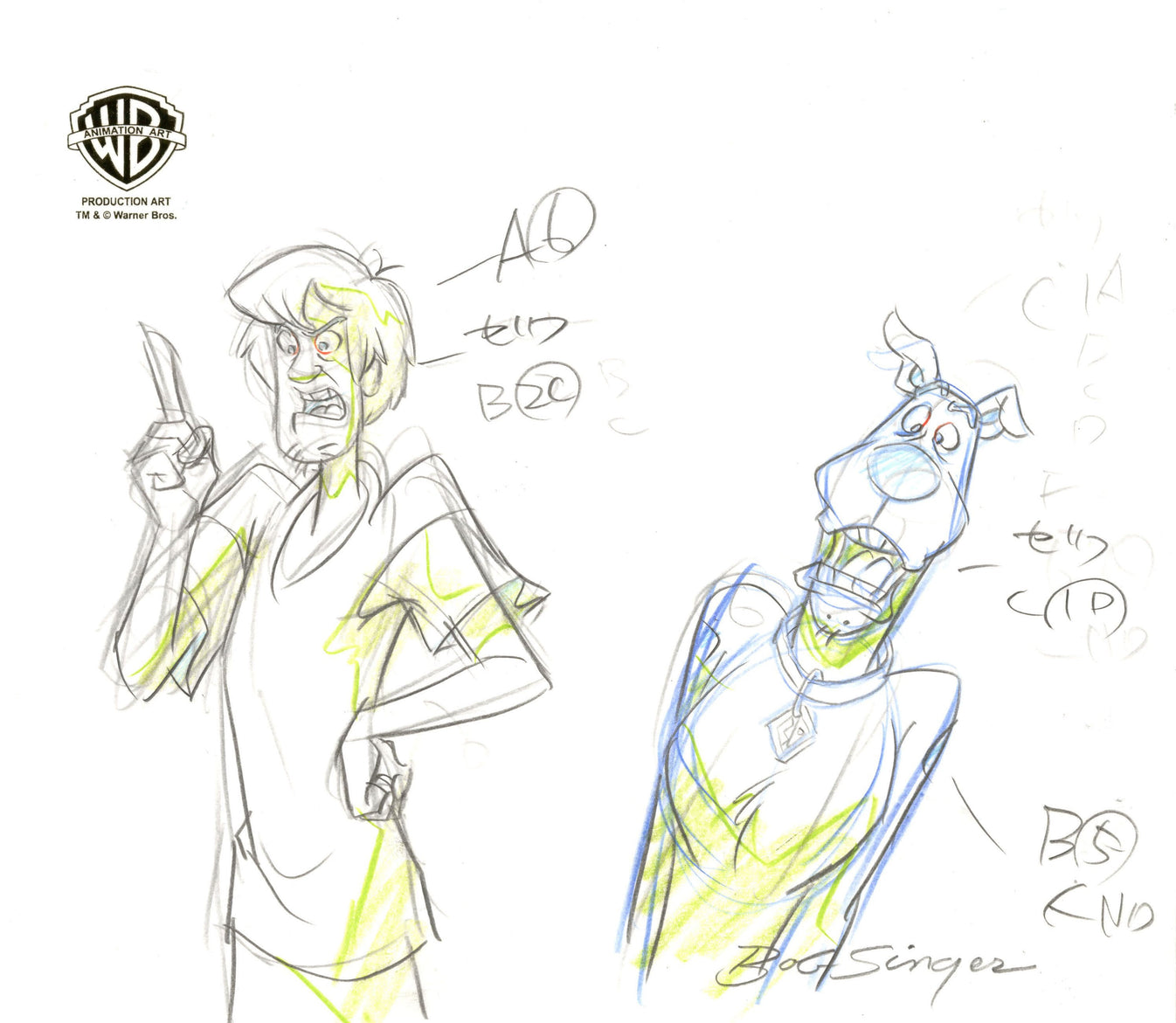 Scooby-Doo Original Production Drawing Signed by Bob Singer: Scooby an ...