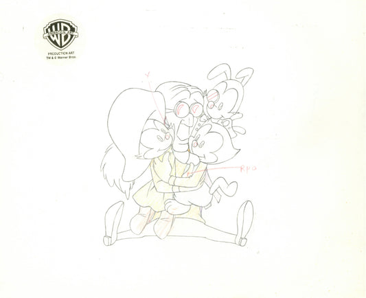 Animaniacs Original Production Drawing: Yakko, Wakko, Dot, Dr. Scratchansniff