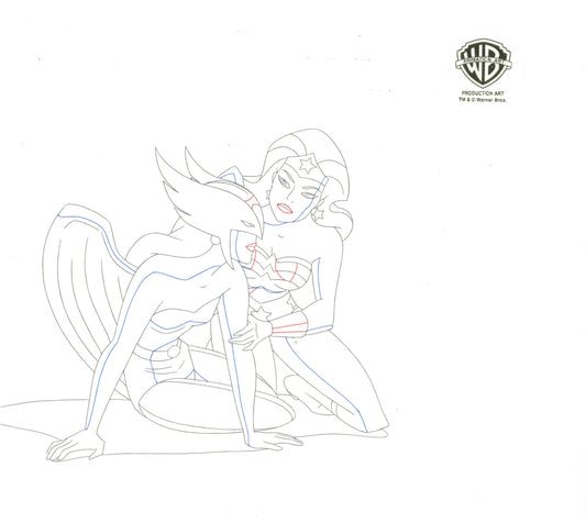 Justice League Original Production Drawing: Hawkgirl, Wonder Woman