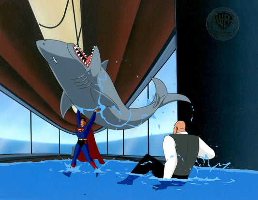 Superman The Animated Series Original Production Cel on Original Background with Matching Drawing: Superman, Lex Luthor