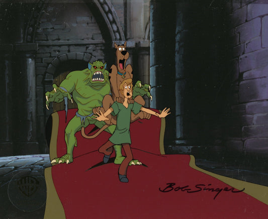 Scooby-Doo on Zombie Island Original Production Cel with Matching Drawings Signed by Bob Singer: Scooby, Shaggy, Monster