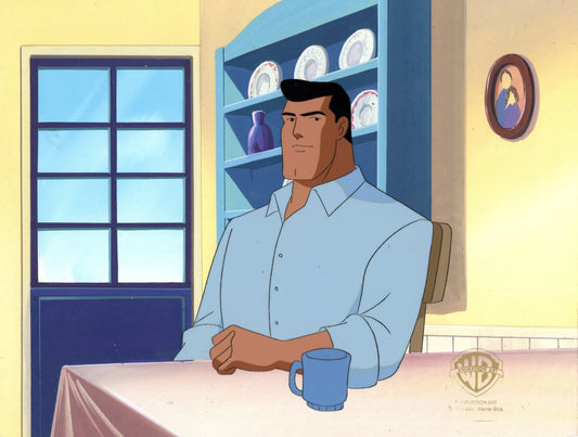 Superman The Animated Series Original Production Cel on Original Background: Clark Kent